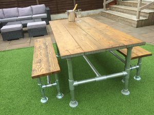 Industrial Scaffold Style Garden Table & Benches