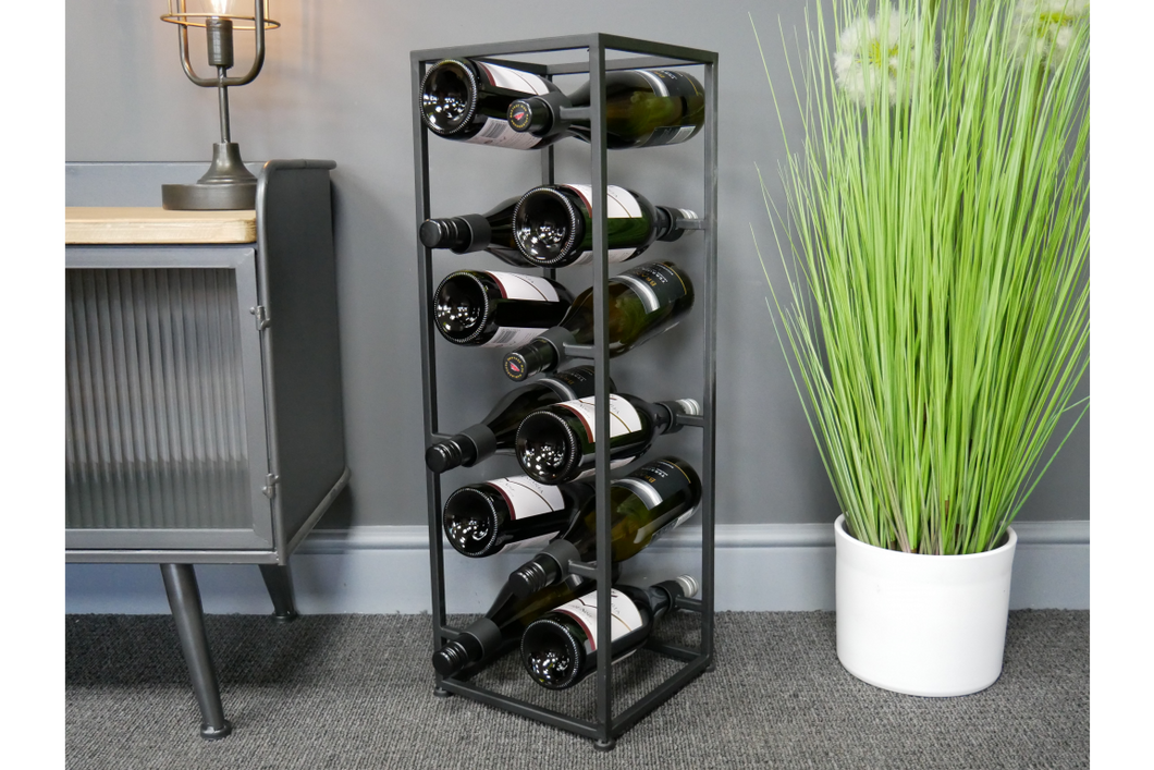 Modern Industrial Floor Standing 12 Wine Bottle Holder