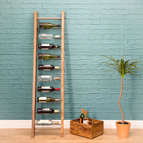 Industrial Leaning Ladder Wine Bottle Rack