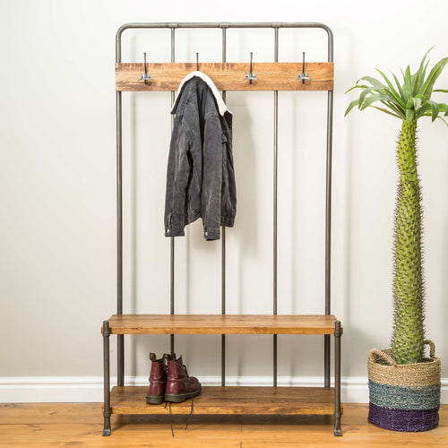 Industrial Style Hall Bench with Coat Rack