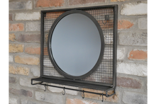 Industrial Rustic Mirror with Shelf & Hooks
